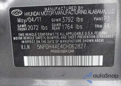 2012 Hyundai Elantra Gls z USA, uszkodzony, nr VIN 5NPDH4AE4CH062827